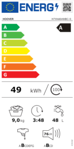 Hoover | Veļas mašīna | H7W449AMBC-S | Energoefektivitātes klase A | Ielāde no priekšpuses | Mazgāšanas ietilpība 9 kg | 1400 apgr./min | Dziļums 51 cm | Platums 60 cm | LED | Tvaika funkcija | Wi-Fi | Balta - Image 9