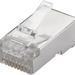 Goobay 93829 RJ45 plug, CAT 6 STP shielded | for round cable   for stranded and solid inner conductor  Technical specifications  Connections  Connection, type  RJ45 male (8P8C)   Connection, contact material  gold-plated 15µ   Contacting  4+4 Pin   Cable  Specification  CAT 6   Shielding class  STP   AWG  26-23   General  Consumption Unit  1 pcs.
