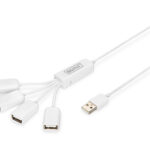 Digitus | USB 2.0 kabeļu centrmezgls, 4 portu 4x USB A/F, 1x USB A tipa spraudnis, DC2.5mm (barošanas bloks nav iekļauts) | DA-70216