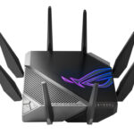 Wi-Fi 6 trīsjoslu gigabitu spēļu maršrutētājs | ROG GT-AXE11000 Rapture | 802.11ax | 1148+4804+4804 Mbit/s | 10/100/1000/2500 Mbit/s | Ethernet LAN (RJ-45) pieslēgvietas: 5 | Mesh atbalsts: Jā | MU-MiMO: Jā | Nē, mobilais platjoslas savienojums | Antenas tips: Ārējais | 2xUSB 3.2