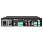 Shure | Yes | Outputs: Low impedance output: 4 Ω (Phoenix connector); Hi impedance: 100 V (Phoenix connector); Line output (stereo RCA). MIC inputs: Sensitivity: -45 dBu; Connector: MIC 1 – Phoenix; Priority: MIC 1 only, switchable; Phantom power: MIC 1 only, 24 VDC, switchable. AUX input: Low impedance output: 4 Ω (Phoenix connector); Hi impedance: 100 V (Phoenix connector); Line output (stereo RCA). - Image 2