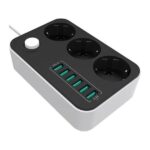 10 А | Розетка: 3 вилки стандарта ЕС/6 USB, черная | CW-CHE36B | Черная | 1,8 м