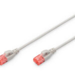 CAT 6 U-UTP  Slim patch cord | Patch cord | Transparent red coloured connector for easy identification of Category 6 (250 MHz). Inner conductors: Copper (Cu) | Grey | 2 m | Modular RJ45 (8/8) plug