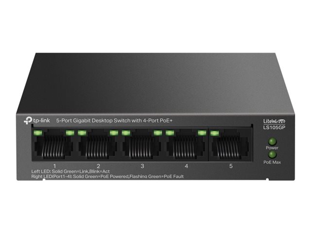 oriģināls-70716.jpg TP-LINK | 5 portu gigabitu darbvirsmas komutators ar 4 portu PoE+ | LS105GP | Nepārvaldīts | Darbvirsma - Image 1