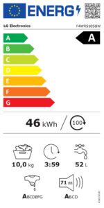 LG Washing Machine | F4WR510SBW | Energy efficiency class A | Front loading | Washing capacity 10 kg | 1400 RPM | Depth 57 cm | Width 60 cm | Display | LED | Steam function | Direct drive | White - Image 11