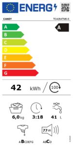 Candy Washing Machine | TCA264TM5-S | Energy efficiency class A | Top loading | Washing capacity 6 kg | 1200 RPM | Depth 60 cm | Width 41 cm | Display | Digit | White - Image 8