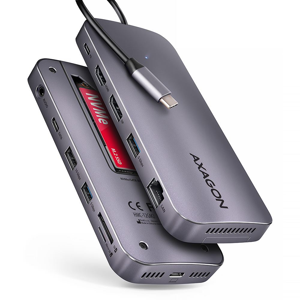 oriģināls-82108.jpg AXAGON USB-C 10Gbps GEN2COMBO 12in1 centrmezgls | HMC-12GM2 - Image 1