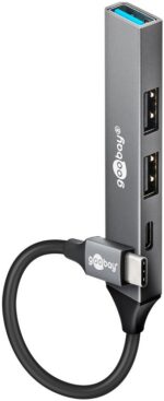 Goobay Slim 4 portu USB centrmezgls, USB-C uz USB-C/USB-A, 5 Gbit/s | 74459