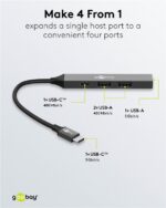 Goobay Slim 4 portu USB centrmezgls, USB-C uz USB-C/USB-A, 5 Gbit/s | 74459 - Image 3