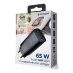 Cablexpert 3 portu 65 W GaN USB PowerDelivery ātrais lādētājs | TA-UC-PDQC65-01-BK