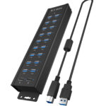 Raidsonic | USB-концентратор 20-в-1 с блоком питания, кнопкой включения/выключения и монтажными кронштейнами | IB-HUB1720-U3