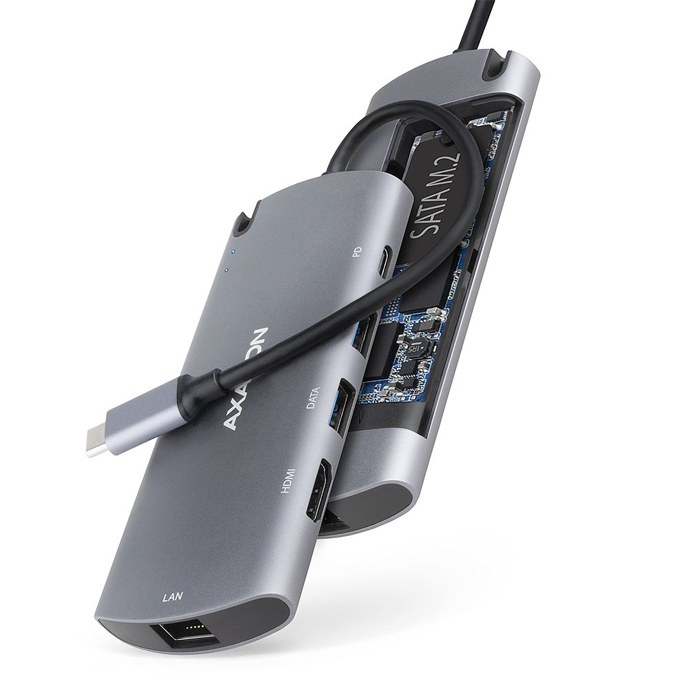 oriģināls-99017.jpg AXAGON SuperSpeed USB-C Combo 6in1 centrmezgls | HMC-6M2 - Image 1