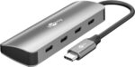 Goobay Slim 4 portu USB centrmezgls, USB-C uz USB-C, 10 Gbit/s, pelēks | 76565