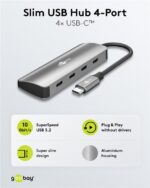 Goobay Slim 4 portu USB centrmezgls, USB-C uz USB-C, 10 Gbit/s, pelēks | 76565 - Image 4