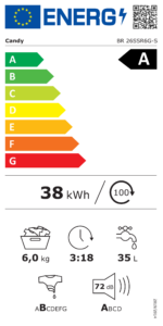 Candy Washing machine | BR 26SSR6G-S | Energy efficiency class A | Front loading | Washing capacity 6 kg | 1200 RPM | Depth 42 cm | Width 59.5 cm | Display | Digital | Steam function | Wi-Fi | Grey
