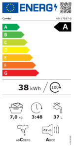 Candy Washing machine | GD 17SB7-S | Energy efficiency class A | Front loading | Washing capacity 7 kg | 1100 RPM | Depth 47 cm | Width 60 cm | Display | LED | Steam function | White