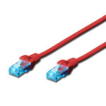 CAT 5e U-UTP | Patch cord | PVC AWG 26/7 | Boots with kink protection, strain relief and latch protection | Red | 0.5 m | Modular RJ45 (8/8) plug
