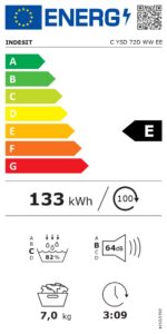 INDESIT Dryer Machine | C YSD 72D WW EE | Energy efficiency class E | Front loading | 7 kg | Heat pump | Digital | Depth 54.5 cm | White - Image 7