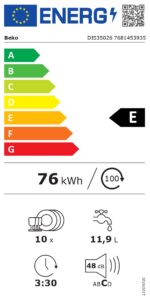 BEKO DIS35026 | Built-in | Width 45 cm | Number of place settings 10 | Number of programs 5 | Energy efficiency class E | Display | White - Image 6