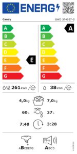Candy Washing machine | GWD 374SB7-S | Energy efficiency class A/E | Front loading | Washing capacity 7 kg | 1300 RPM | Depth 51 cm | Width 60 cm | Display | LED | Drying system | Drying capacity 4 kg | Steam function | White - Image 5