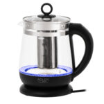 Adler tējkanna | AD 1299 | Elektriskā | 2200 W | 1,5 L | Stikls | 360° rotējoša pamatne | Melna