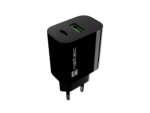 Natec Ribera USB lādētājs 1X USB-A + 1X USB-C 20W, melns
