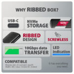 AXAGON USB-C 10Gbps M.2 NVMe SSD korpuss, bezskrūvēm, RIBOTS alumīnijs | EEM2-SC - Image 5